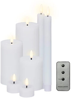 Lumineo LED kaarsen set - wax - 7-dlg - wit - dinerkaarsen/stompkaarsen/theelichten - afstandsbediening