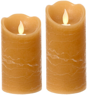 Lumineo LED kaarsen/stompkaarsen - set 2x st - bruin - D7,5 cm - met timer