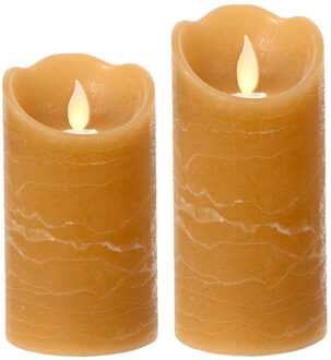 Lumineo LED kaarsen/stompkaarsen - set 2x st - bruin - D7,5 cm - met timer