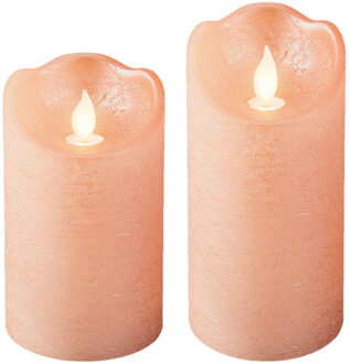 Lumineo LED kaarsen/stompkaarsen - set 2x st - lichtroze - D7,5 cm - met timer