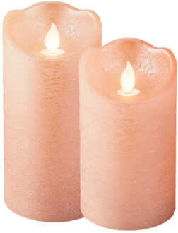 Lumineo LED kaarsen/stompkaarsen - set 2x st - lichtroze - D7,5 cm - met timer