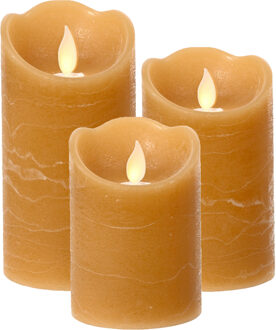 Lumineo LED kaarsen/stompkaarsen - set 3x st - bruin - D7,5 cm - met timer