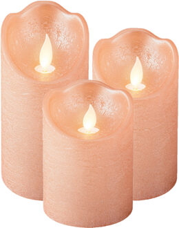 Lumineo LED kaarsen/stompkaarsen - set 3x st - lichtroze - D7,5 cm - met timer