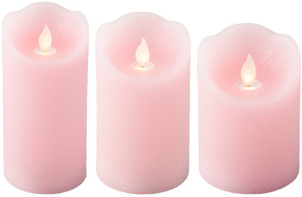 Lumineo LED kaarsen/stompkaarsen set - 3x stuks - lichtroze - met afstandsbediening