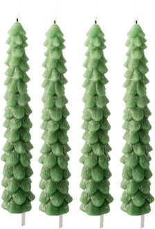 Lumineo LED kerstboom dinerkaars - 4x - groen - 29 cm - batterijen - timer - kerstdiner kaars - kerstkaars