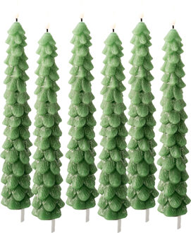 Lumineo LED kerstboom dinerkaars - 6x - groen - 29 cm - batterijen - timer - kerstdiner kaars - kerstkaars