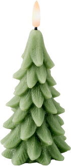 Lumineo LED kerstboom kaars - groen - 15 cm - batterijen - timer - kerstboom vorm kaarsen