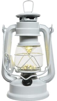 Lumineo LED licht Classic stormlantaarn - metaal - wit - 25 cm - op batterijen - Lantaarns