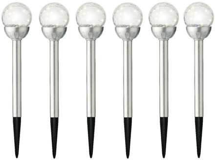 Lumineo LED steker bol Navi - 6x - solar - 30 cm - RVS - tuinverlichting tuinsteker - Tuinlampen