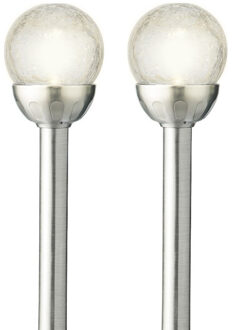 Lumineo LED tuinlampjes instekers - 2x - solar - ronde bol - 30 cm - tuinverlichting