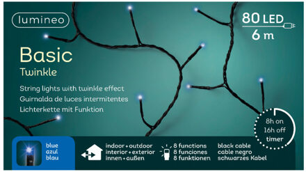 Lumineo LED twinkle buitenverlichting blauw met timer 80 lichtjes - Kerstverlichting kerstboom