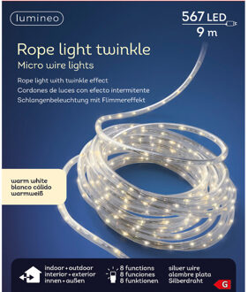 Lumineo Lichtslang zilver met warm witte verlichting 9 meter 567 lampjes - Lichtslangen