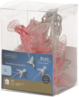 Lumineo Lichtsnoeren met 8 Kolibrie vogeltjes/vogels 140 cm op batterijen
