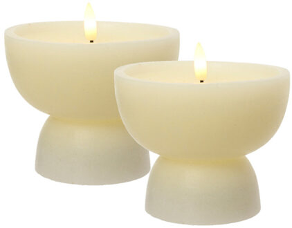 Lumineo luxe LED kaars - 2x st - creme wit - D10 x H12,5 cm - vaas vorm - met timer