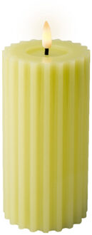 Lumineo luxe LED kaars/stompkaars - groen ribbel - D7,5 x H17,5 cm - timer