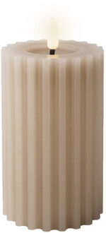 Lumineo Luxe LED kaars/stompkaars - lichtgrijs - ribbel - D7,5 x H14,8 cm - timer
