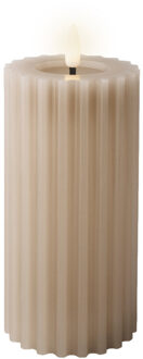Lumineo Luxe LED kaars/stompkaars - lichtgrijs - ribbel - D7,5 x H17,3 cm - timer
