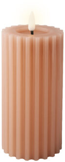 Lumineo Luxe LED kaars/stompkaars - lichtroze - ribbel - D7,5 x H17,3 cm - timer