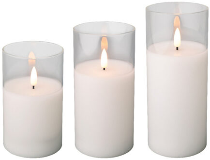 Lumineo Luxe LED kaarsen set - in glas - 3x stuks - wit - met timer