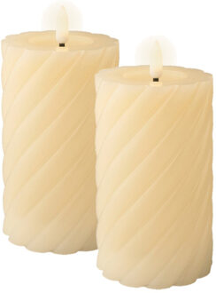 Lumineo Luxe LED kaarsen/stompkaarsen - 2x - creme wit - D7,5 x H15 cm - timer