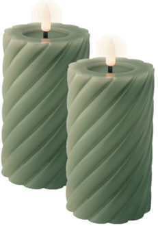 Lumineo Luxe LED kaarsen/stompkaarsen - 2x - groen - D7,5 x H15 cm - timer
