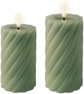 Lumineo Luxe LED kaarsen/stompkaarsen - set 2x st - groen - D7,5 - met timer