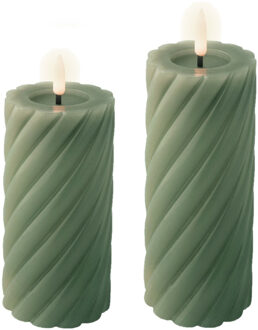 Lumineo Luxe LED kaarsen/stompkaarsen - set 2x st - groen - D7,5 - met timer