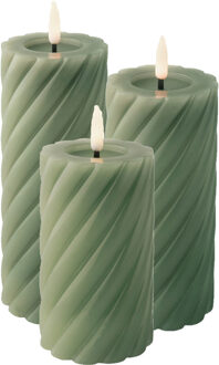 Lumineo Luxe LED kaarsen/stompkaarsen - set 3x st - groen - D7,5 - met timer