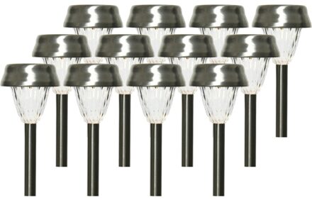 Lumineo Prikspot - 12x - LED - 24 cm - RVS - lantaarn stekers - solar verlichting- Buiten