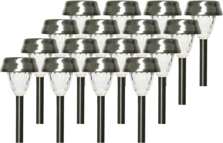 Lumineo Prikspot - 16x - LED - 24 cm - RVS - lantaarn stekers - solar verlichting- Buiten