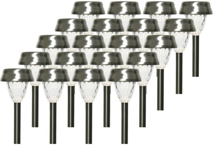 Lumineo Prikspot - 20x - LED - 24 cm - RVS - lantaarn stekers - solar verlichting- Buiten