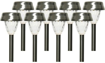 Lumineo Prikspot - 8x - LED - 24 cm - RVS - lantaarn stekers - solar verlichting- Buiten