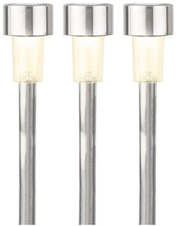 Lumineo Prikspot solar - 3x - LED - zilver - H36 cm - RVS