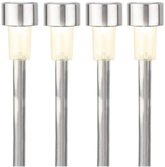 Lumineo Prikspot solar - 4x - LED - zilver - H36 cm - RVS