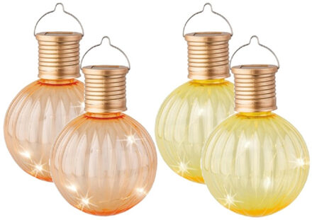 Lumineo Set van 10x stuks buiten led gele en oranje lampion solar verlichting 11 cm