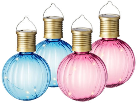 Lumineo Set van 10x stuks buiten led roze en blauwe lampion solar verlichting 11 cm - Lampionnen Multikleur