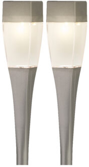 Lumineo Set van 10x stuks solar tuinlamp/prikspot zilver op zonne-energie 26 cm