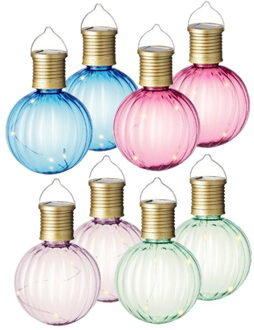 Lumineo Set van 12x stuks buiten led lichtroze, groene, blauwe en roze lampion solar verlichting 11 cm