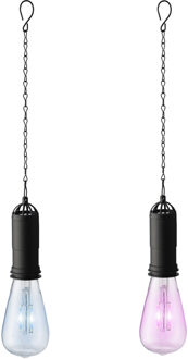 Lumineo Set van 2x stuks blauwe en roze solar tuinverlichting hanglampen kunststof 20 cm - Buitenverlichting