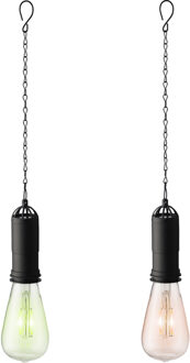 Lumineo Set van 2x stuks groene en roze solar tuinverlichting hanglampen kunststof 20 cm