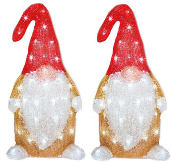 Lumineo Set van 2x stuks kerstverlichting Led figuren voor buiten gnome/dwerg 19 x 22 x 44 cm - kerstverlichting figuur Multikleur