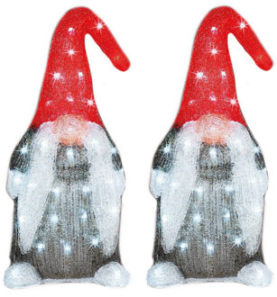 Lumineo Set van 2x stuks kerstverlichting Led figuren voor buiten gnome/dwerg 19 x 22 x 44 cm - kerstverlichting figuur Multikleur