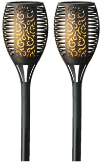 Lumineo Set van 2x stuks solar tuinfakkel/tuinlamp vlam effect op zonne-energie 61 cm