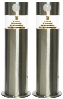Lumineo Set van 2x stuks solar tuinlampen/prikspots met bewegingssensor cilinder op zonne-energie 50 cm