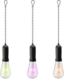 Lumineo Set van 3x stuks groene, oranje en roze solar tuinverlichting hanglampen kunststof 20 cm - Buitenverlichting