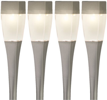 Lumineo Set van 4x stuks solar tuinlamp/prikspot zilver op zonne-energie 26 cm - Prikspotjes Zilverkleurig