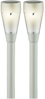 Lumineo Set van 4x stuks solar tuinlamp/prikspot zilver op zonne-energie 32 cm