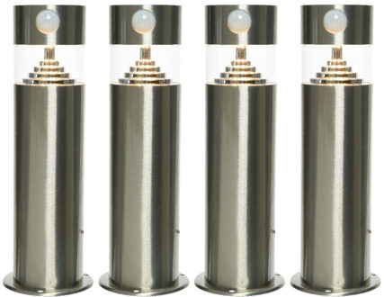Lumineo Set van 4x stuks solar tuinlampen/prikspots met bewegingssensor cilinder op zonne-energie 50 cm