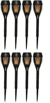 Lumineo Set van 8x stuks solar tuinfakkels/tuinlampen vlam effect op zonne-energie 27 cm - Fakkels Zwart