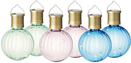 Lumineo Set van 9x stuks buiten led lichtroze, blauwe en groene lampion solar verlichting 11 cm